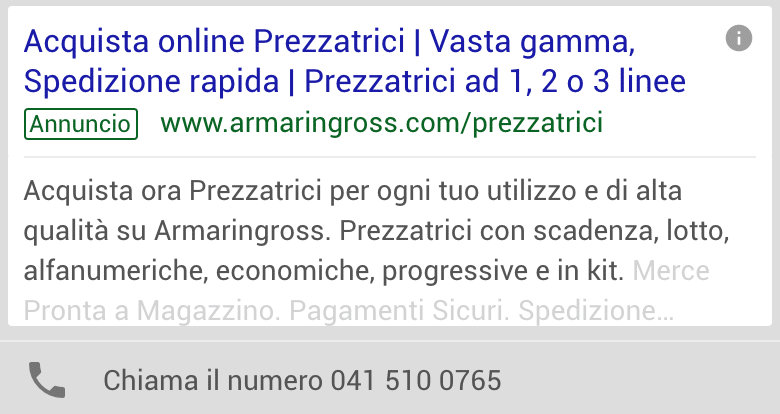 Annuncio Google Ads Armaringross 1