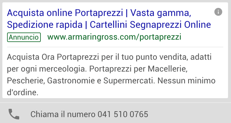 Annuncio Google Ads Armaringross 2