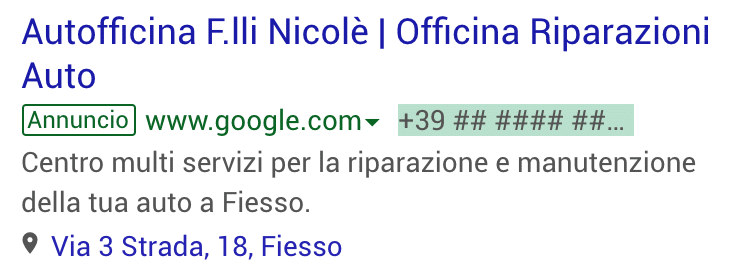 Annuncio Google Ads Autofficina Nicole 1