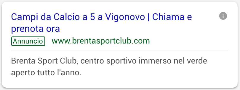 Annuncio Google Ads Brenta Sport Club 2