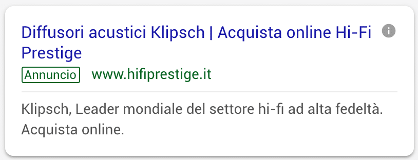 Annuncio Google Ads Hi Fi Prestige 4