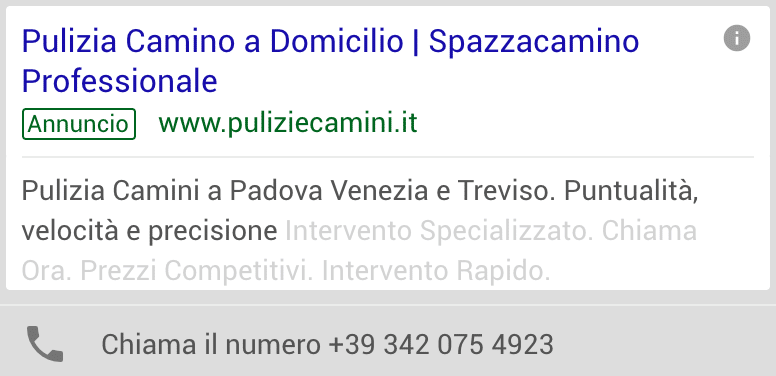 Annuncio Google Ads per spazzacamino
