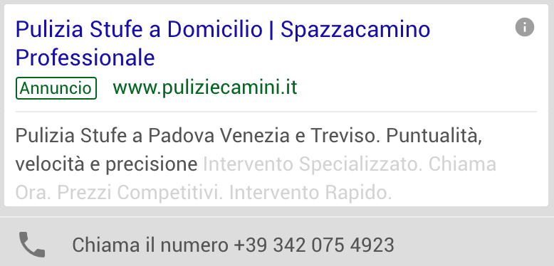 Annuncio Google Ads per spazzacamino
