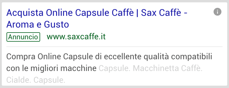 Annuncio Google Ads Sax Caffe 1