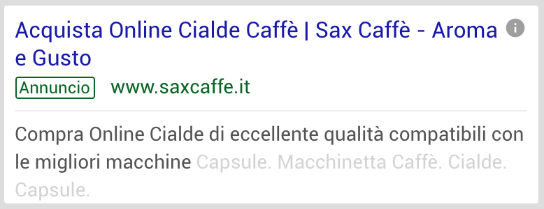 Annuncio Google Ads Sax Caffe 2