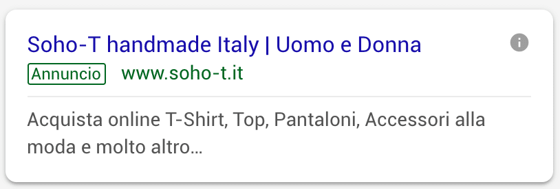 Annuncio Google Ads Soho T 1