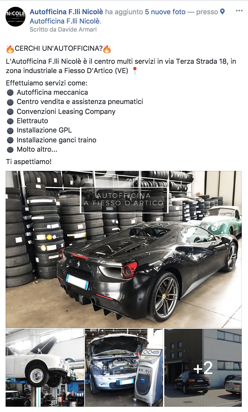 Esempio AutofficinaPagina Facebook: Autofficina F.lli Nicolè