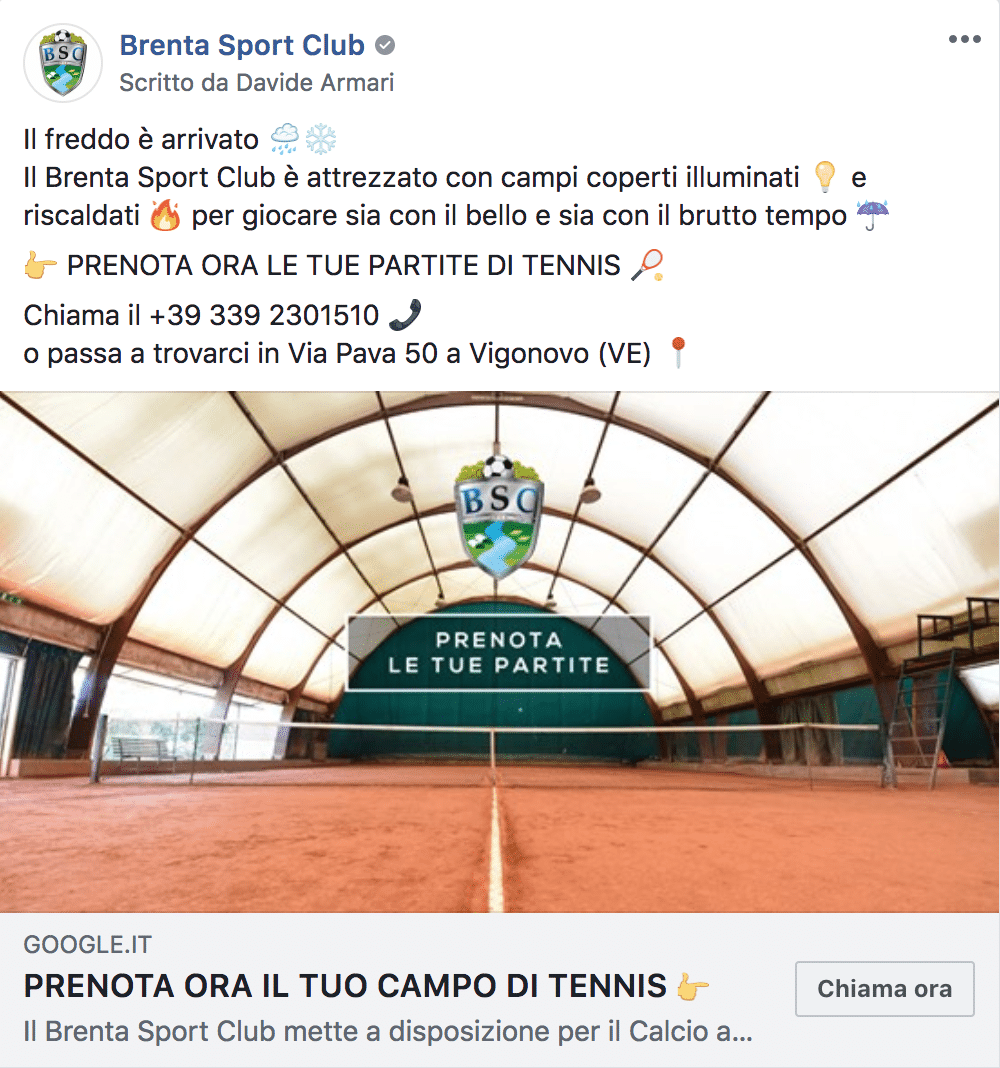 Esempio Centro SportivoPagina Facebook: Brenta Sport Club