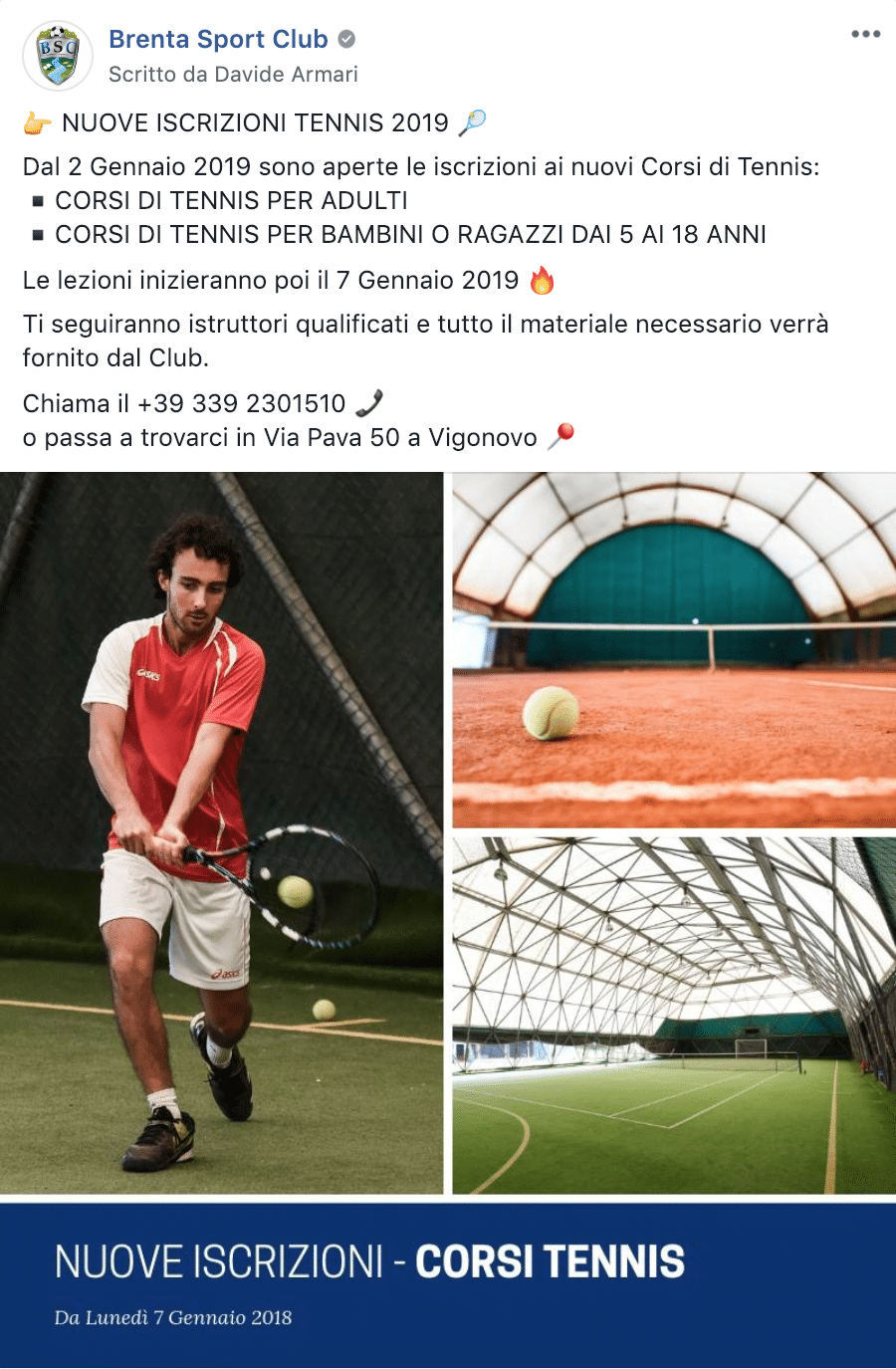 Esempio Centro SportivoPagina Facebook: Brenta Sport Club