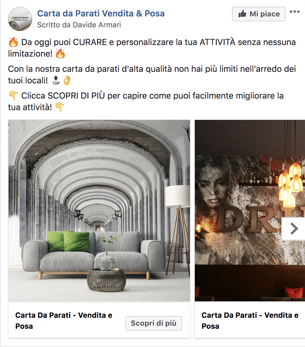 Esempio Servizi per AttivitàPagina Facebook: Carta da Parati Vendita & Posa