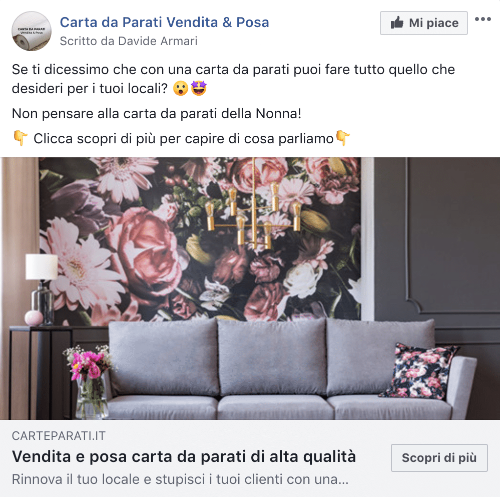 Esempio Servizi per AttivitàPagina Facebook: Carta da Parati Vendita & Posa