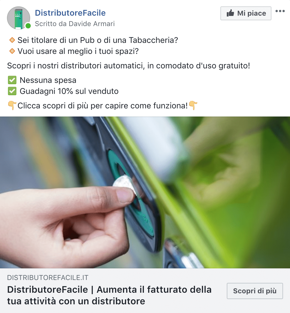 Esempio Servizi per AttivitàPagina Facebook: DistributoreFacile