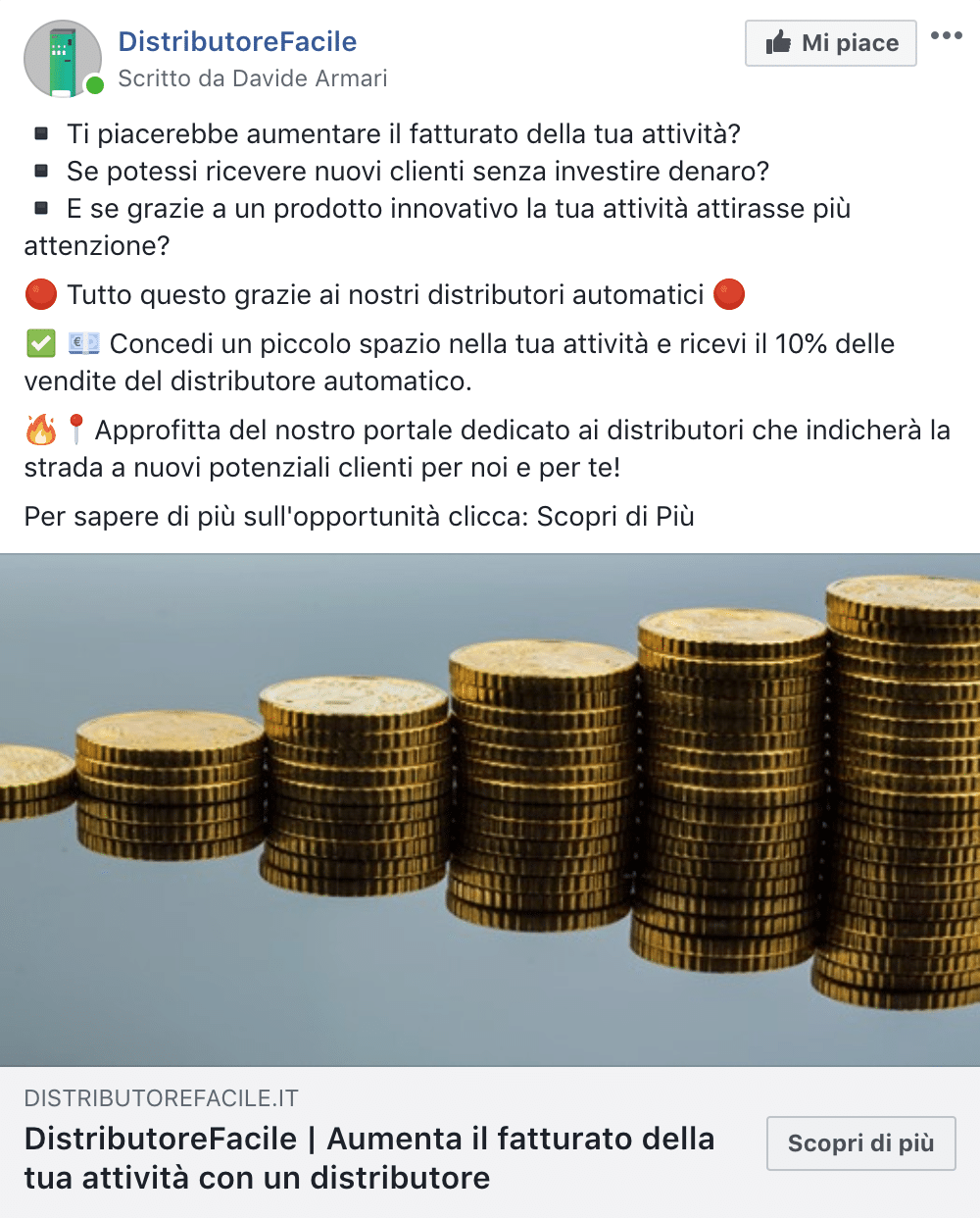 Esempio Servizi per AttivitàPagina Facebook: DistributoreFacile