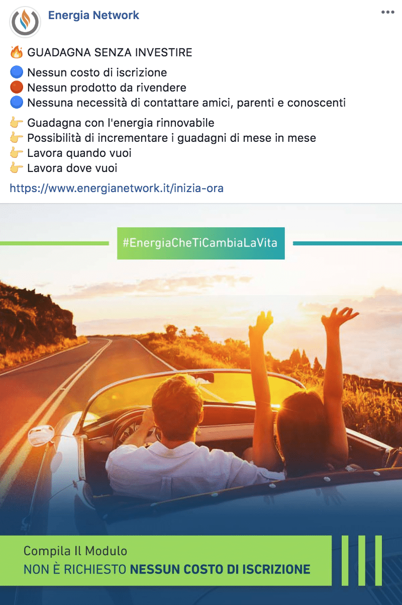 Esempio Network MarketingPagina Facebook: Energia Network