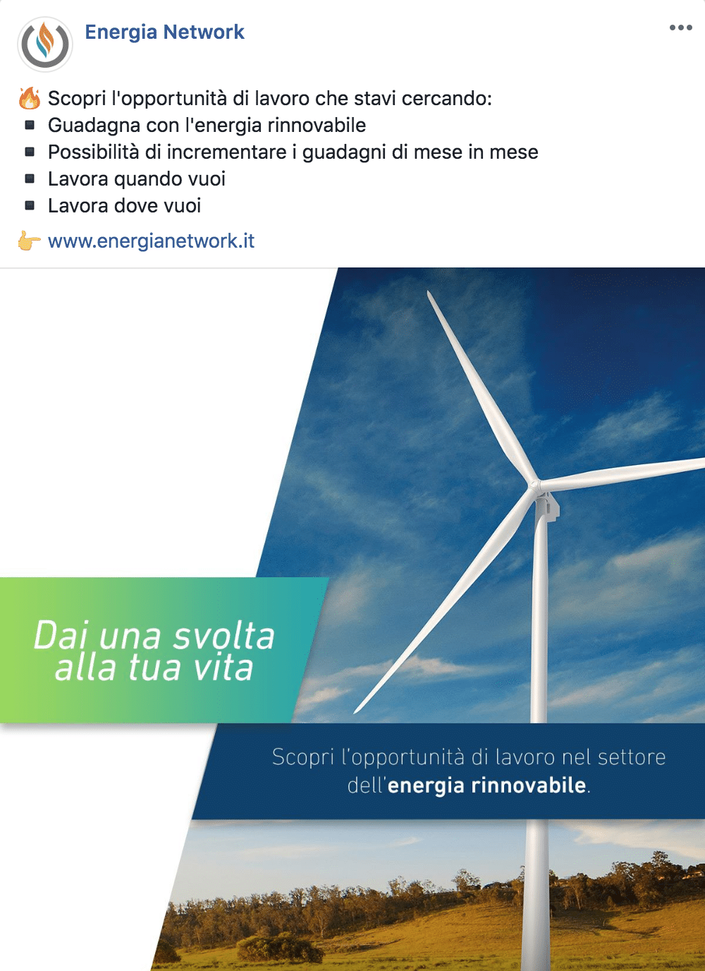 Esempio Network MarketingPagina Facebook: Energia Network