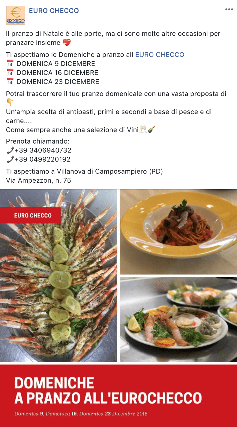 Esempio RistorantePagina Facebook: Euro Checco