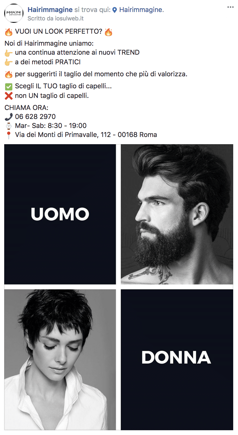 Esempio Salone di ParrucchieriPagina Facebook: Hairimmagine
