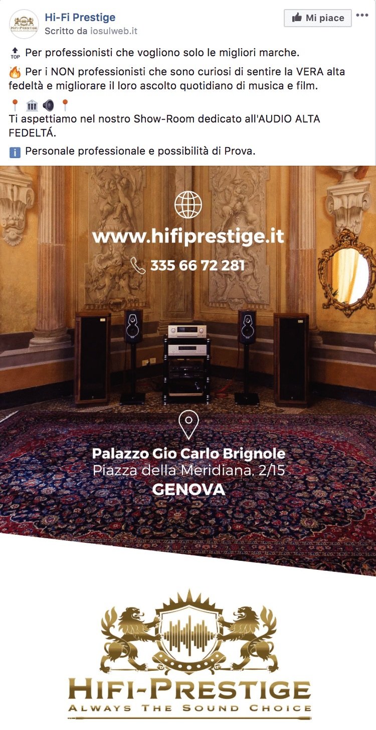 Esempio Showroom Impianti Hi-FiPagina Facebook: Hi-Fi Prestige