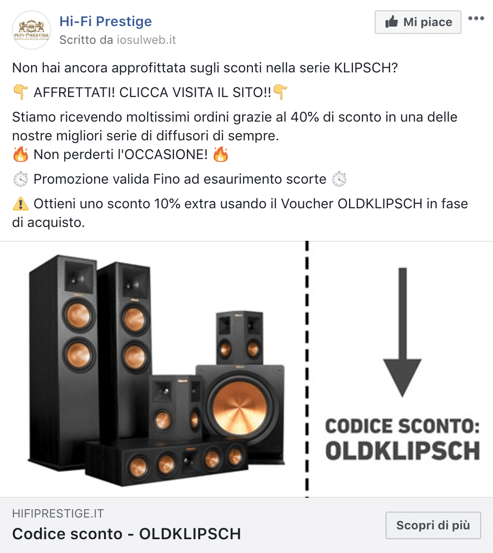 Esempio EcommercePagina Facebook: Hi-Fi Prestige