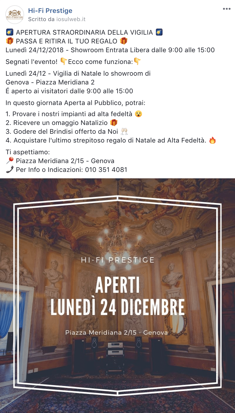 Esempio Showroom Impianti Hi-FiPagina Facebook: Hi-Fi Prestige