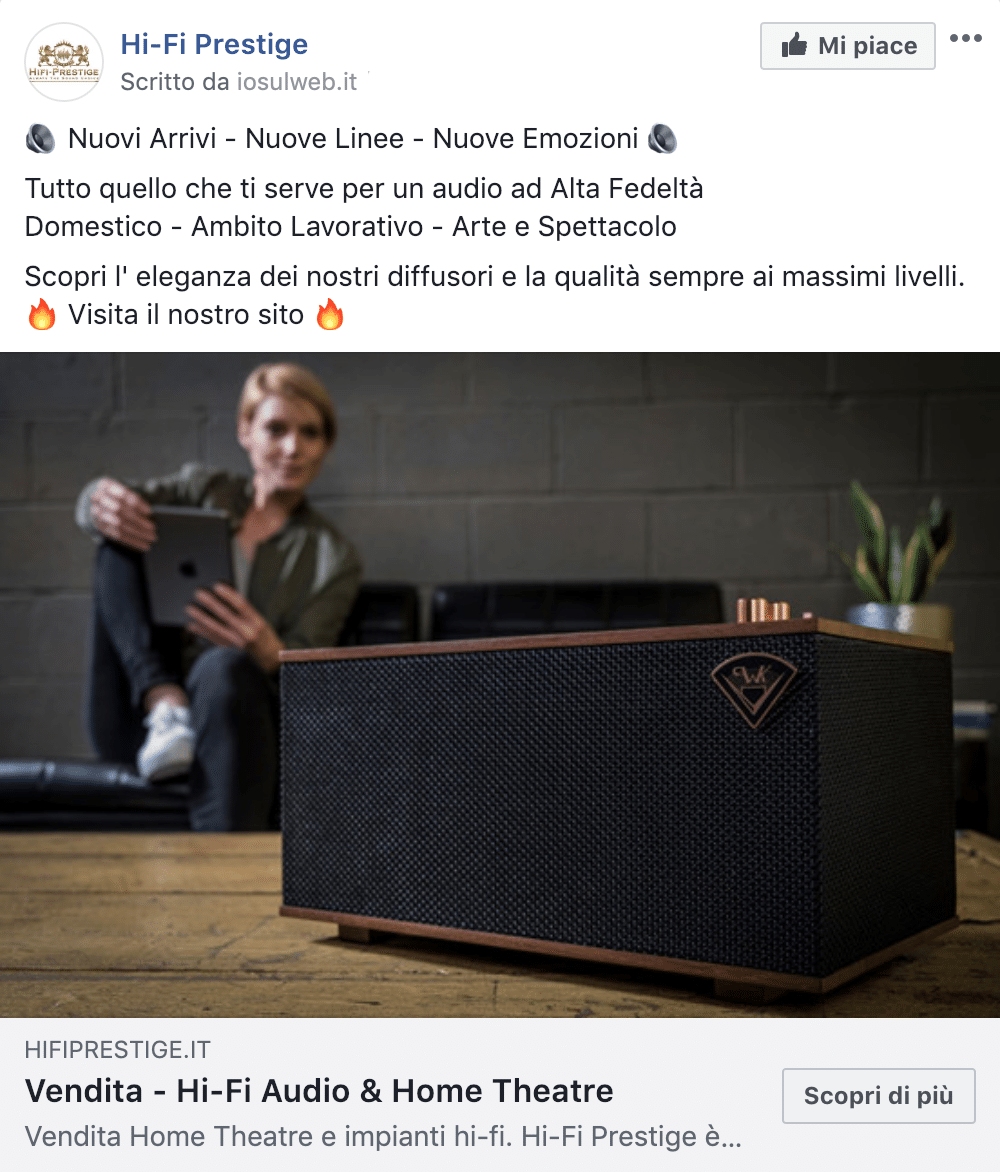 Esempio EcommercePagina Facebook: Hi-Fi Prestige