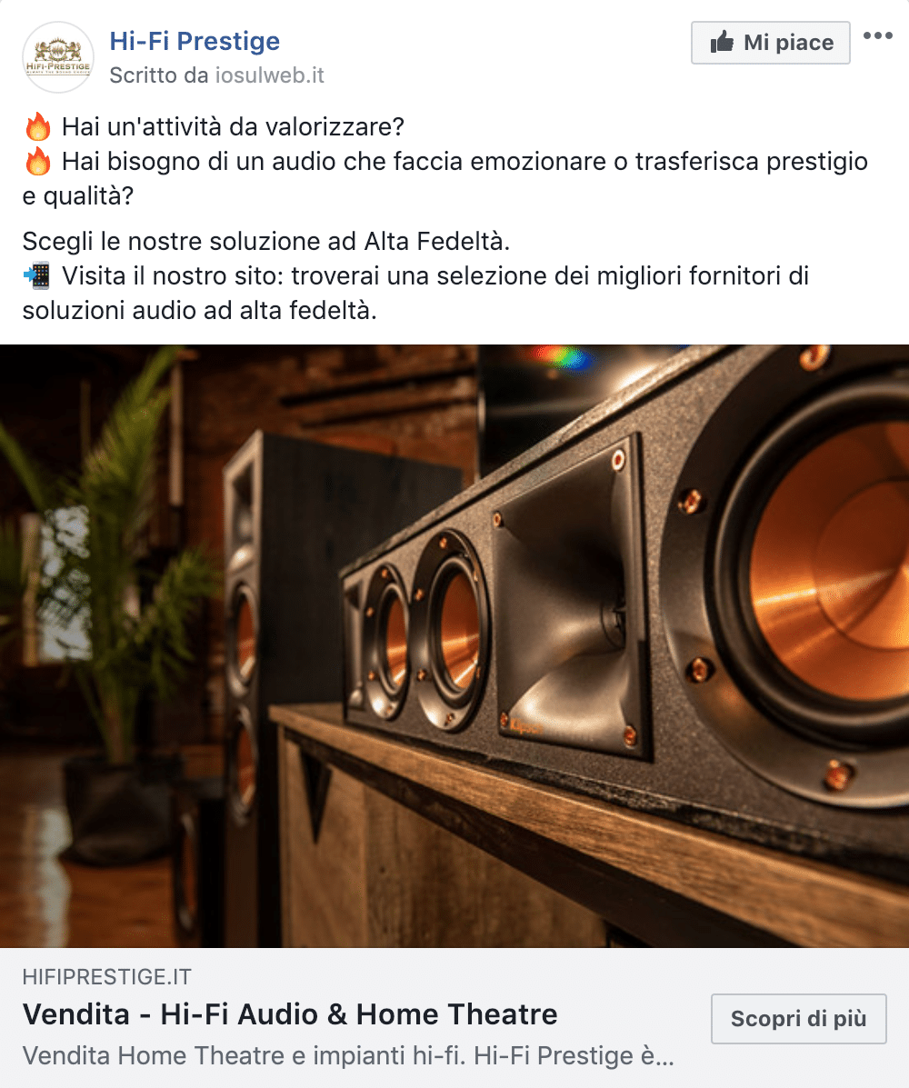 Esempio EcommercePagina Facebook: Hi-Fi Prestige
