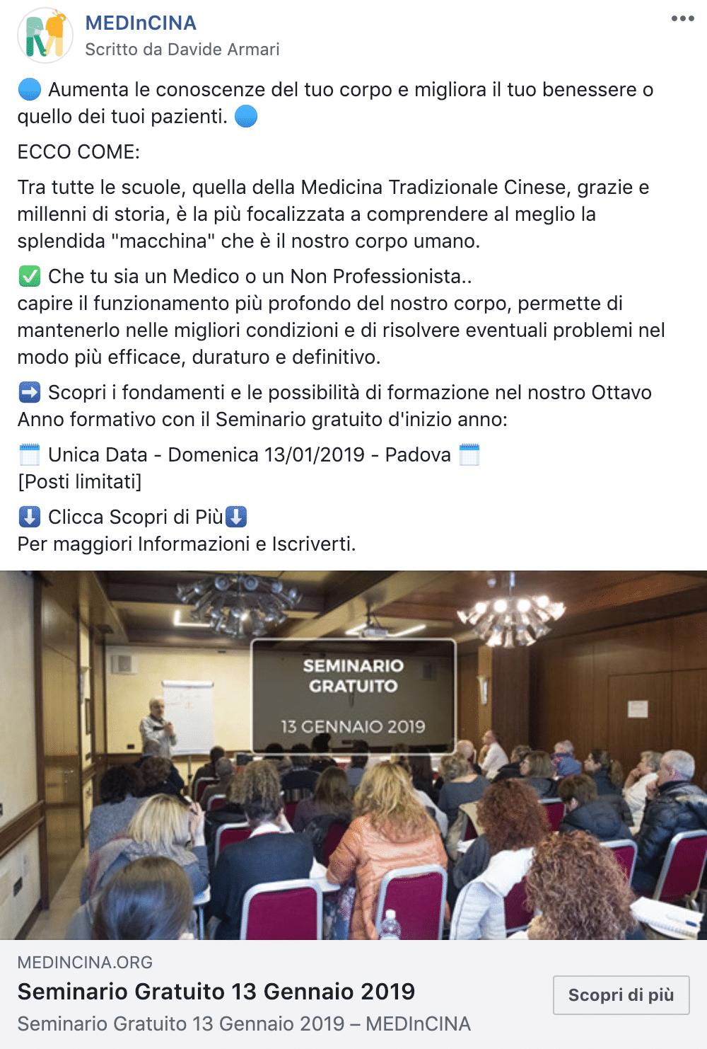 Esempio EventoPagina Facebook: MEDInCINA