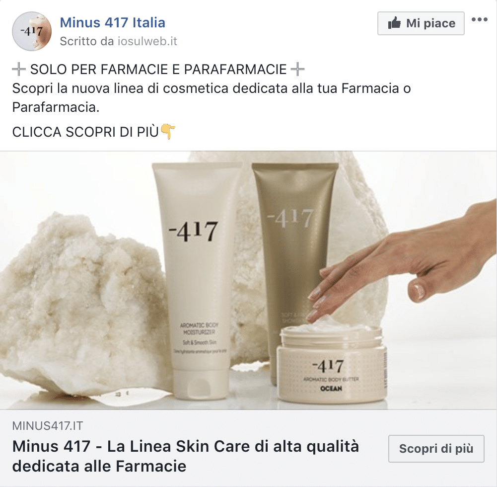 Esempio Prodotto per FarmaciePagina Facebook: Minus 417 Italia