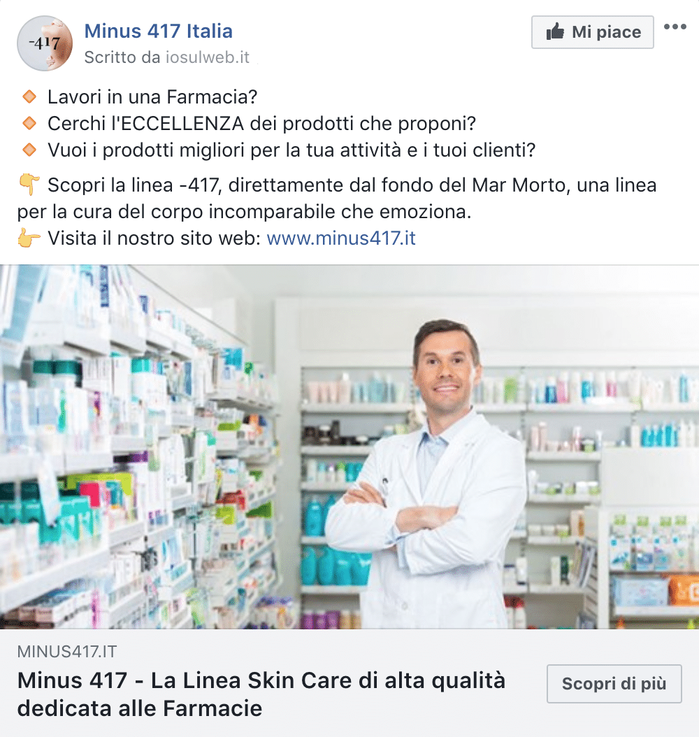 Esempio Prodotto per FarmaciePagina Facebook: Minus 417 Italia