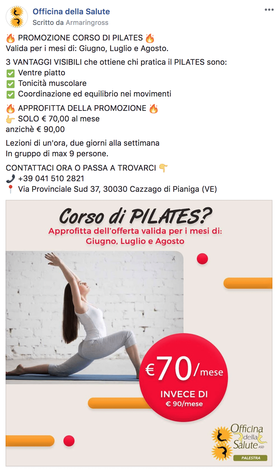Esempio PalestraPagina Facebook: Officina della Salute