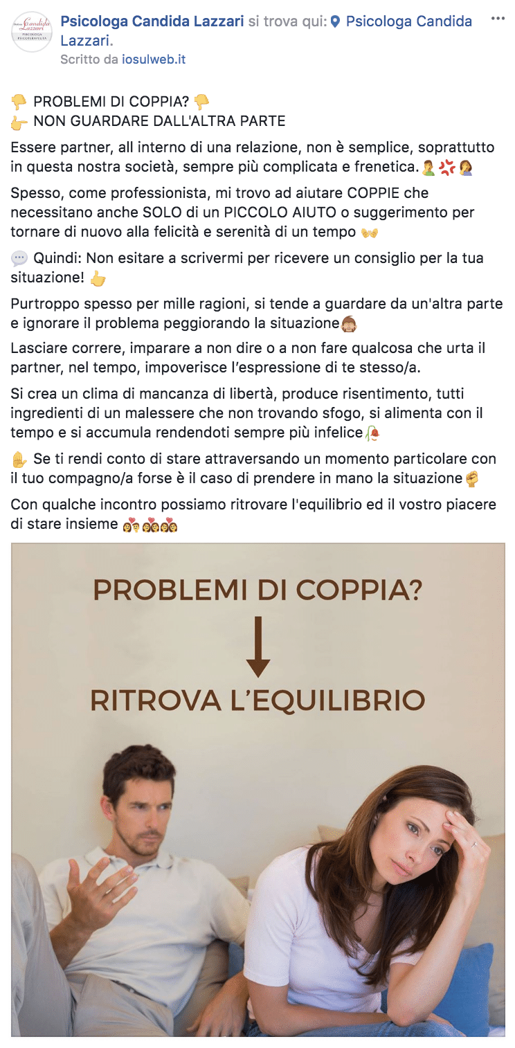 Esempio PsicologaPagina Facebook: Psicologa Candida Lazzari