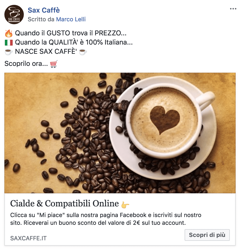 Esempio EcommercePagina Facebook: Sax Caffè