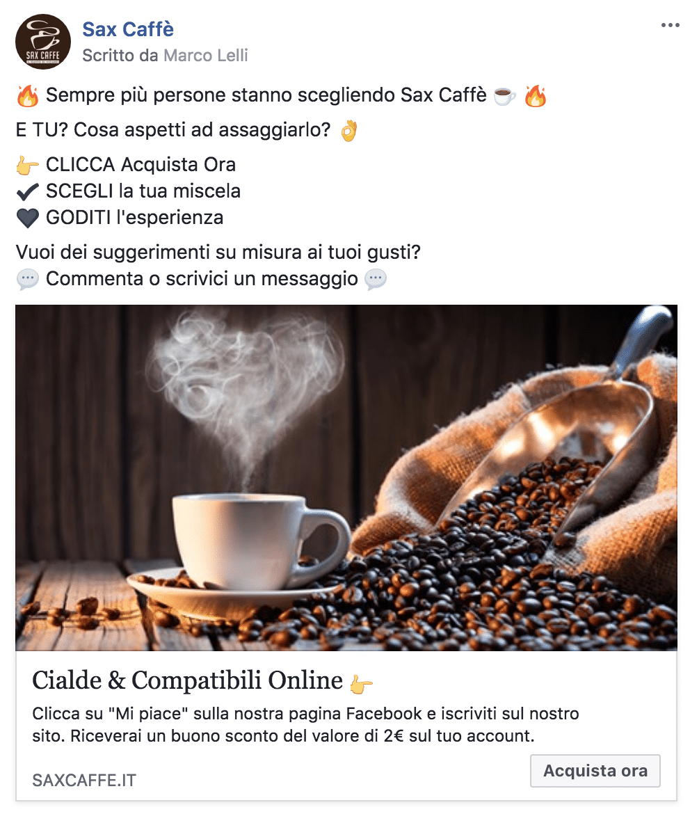 Esempio EcommercePagina Facebook: Sax Caffè