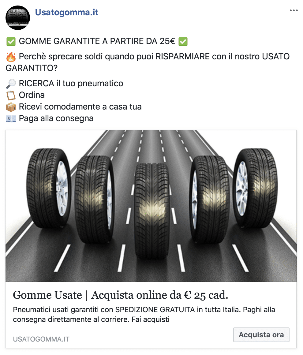 Esempio Sito EcommercePagina Facebook: Usatogomma.it