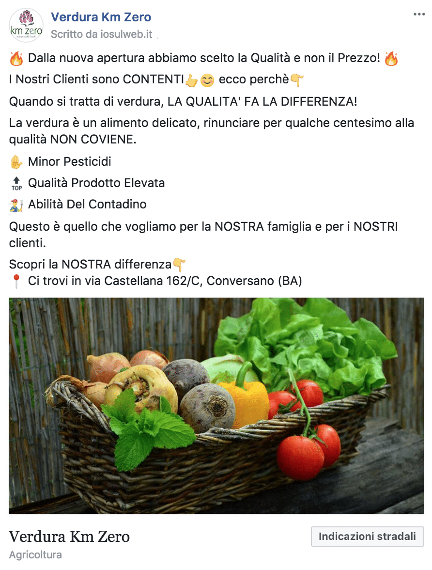 Esempio Negozio OrtofruttaPagina Facebook: Verdura Km Zero