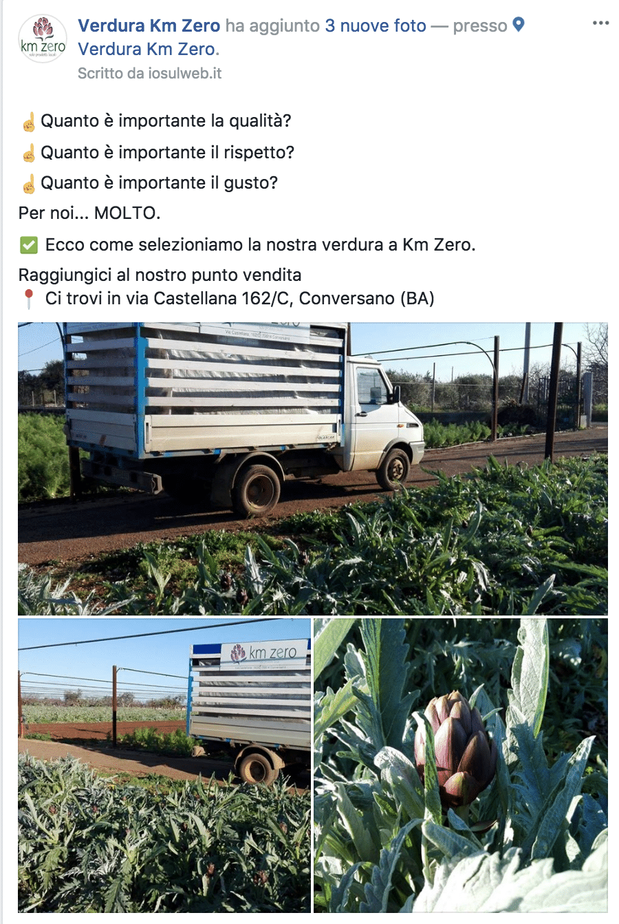 Esempio Negozio OrtofruttaPagina Facebook: Verdura Km Zero