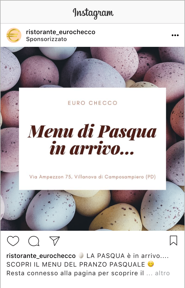 Esempio RistoranteProfilo Instagram: @ristorante_eurochecco