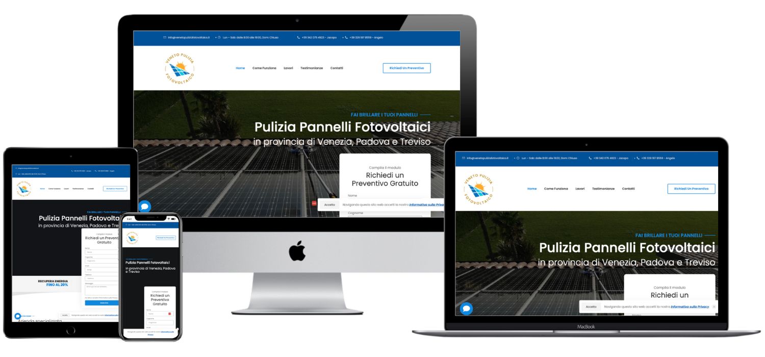 Landing Page per ditta specializzata in pulizia pannelli fotovoltaiciLink: venetopuliziafotovoltaico.it