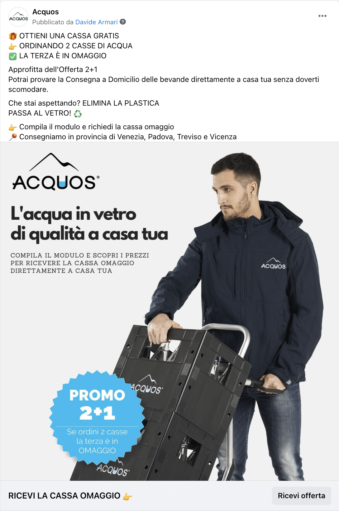 Esempio Consegna Bevande a DomicilioPagina Facebook: Acquos