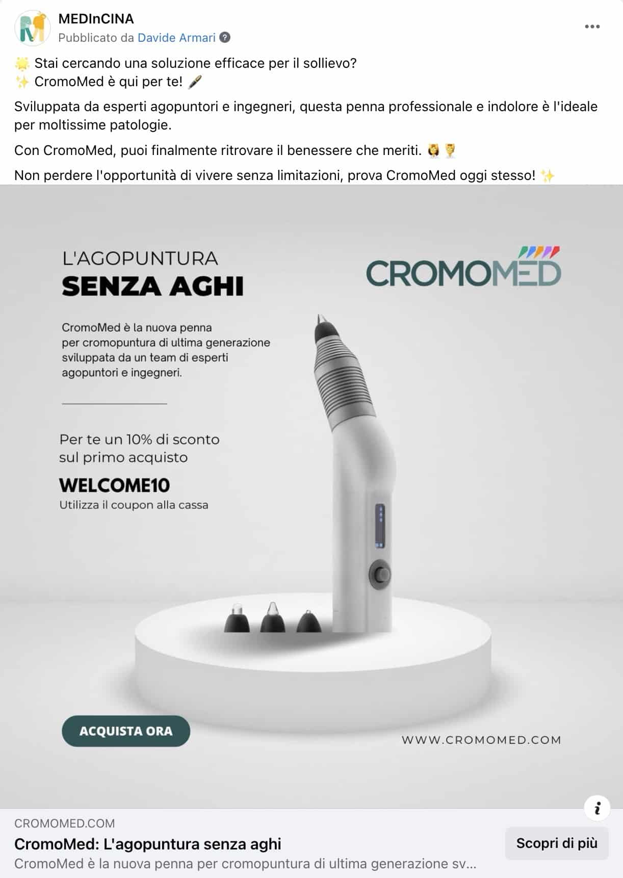 Esempio Ecommerce Penna CromopunturaPagina Facebook: MEDInCINA