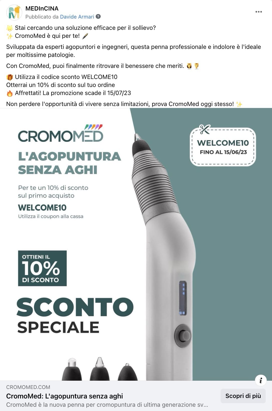 Esempio Ecommerce Penna CromopunturaPagina Facebook: MEDInCINA