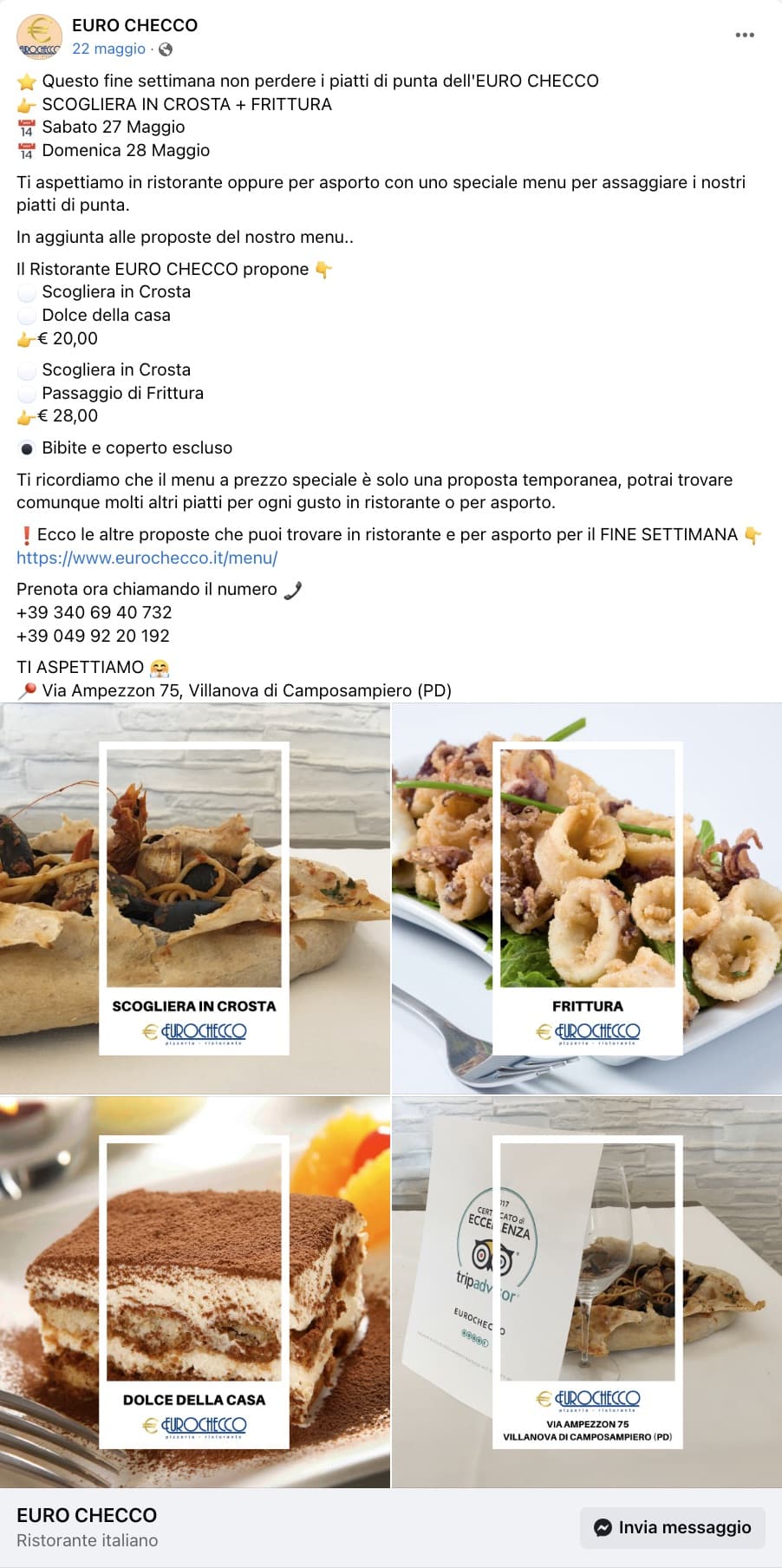 Esempio RistorantePagina Facebook: Euro Checco
