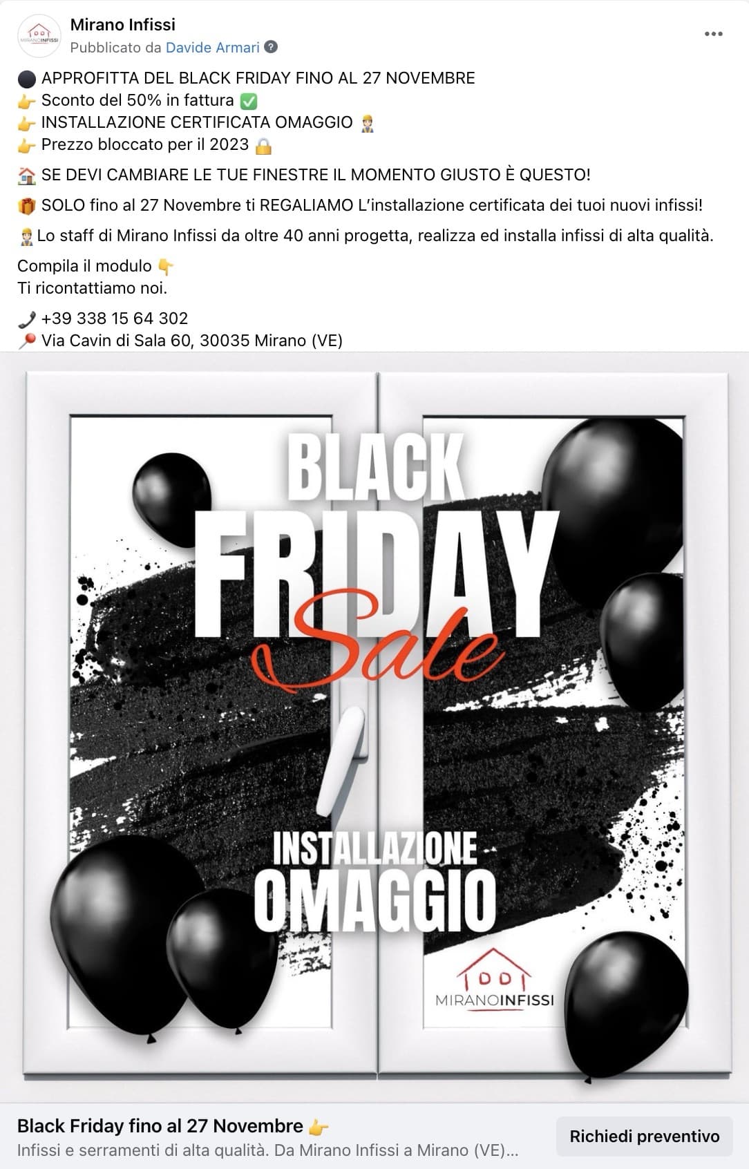 Esempio Infissi e SerramentiPagina Facebook: Mirano Infissi
