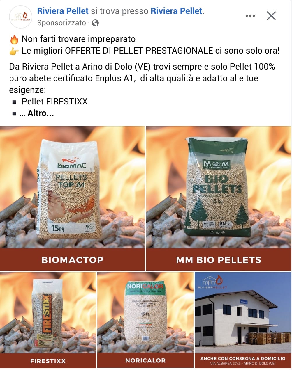 Esempio Vendita PelletPagina Facebook: Riviera Pellet