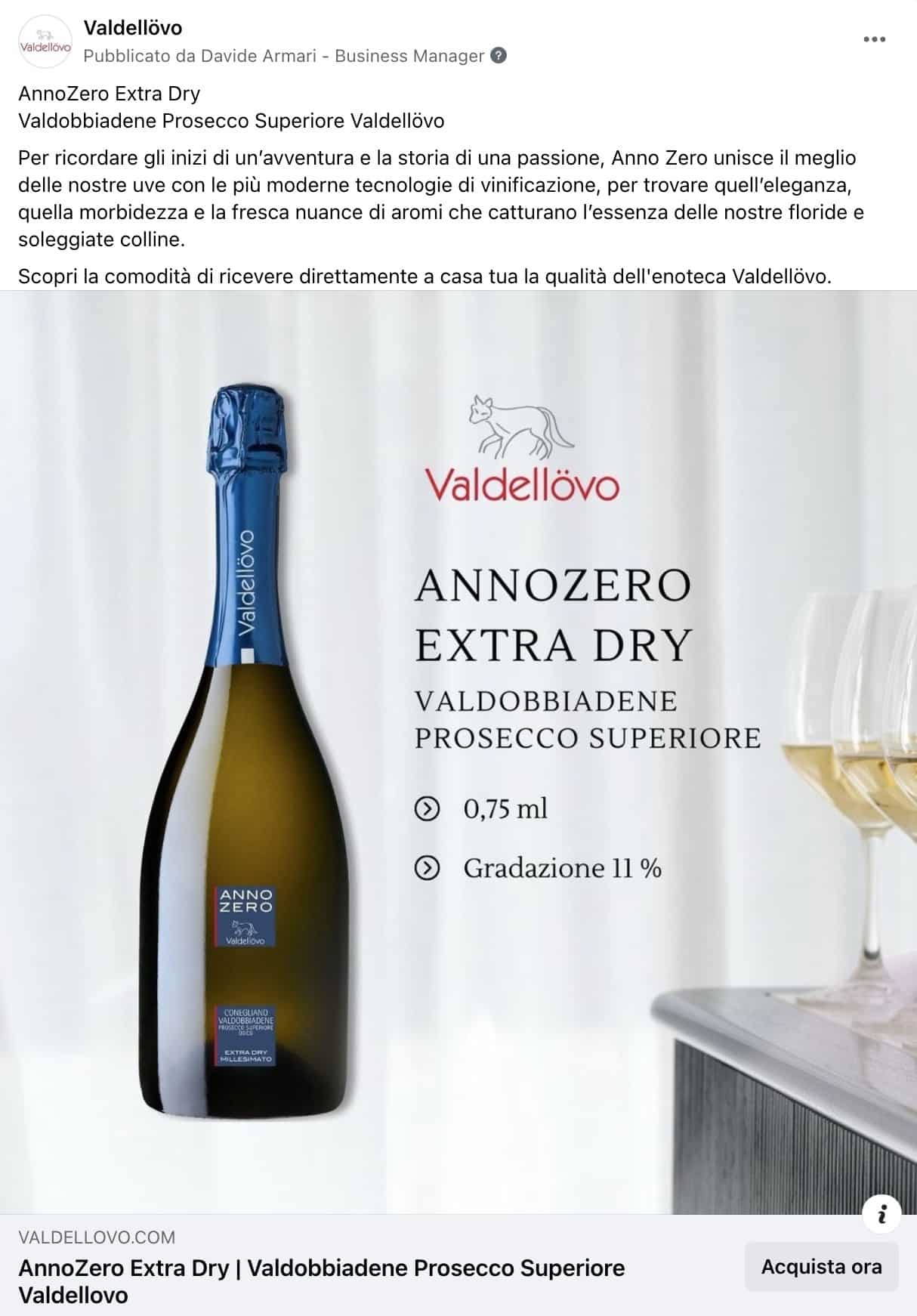 Esempio Ecommerce ViniPagina Facebook: Valdellövo
