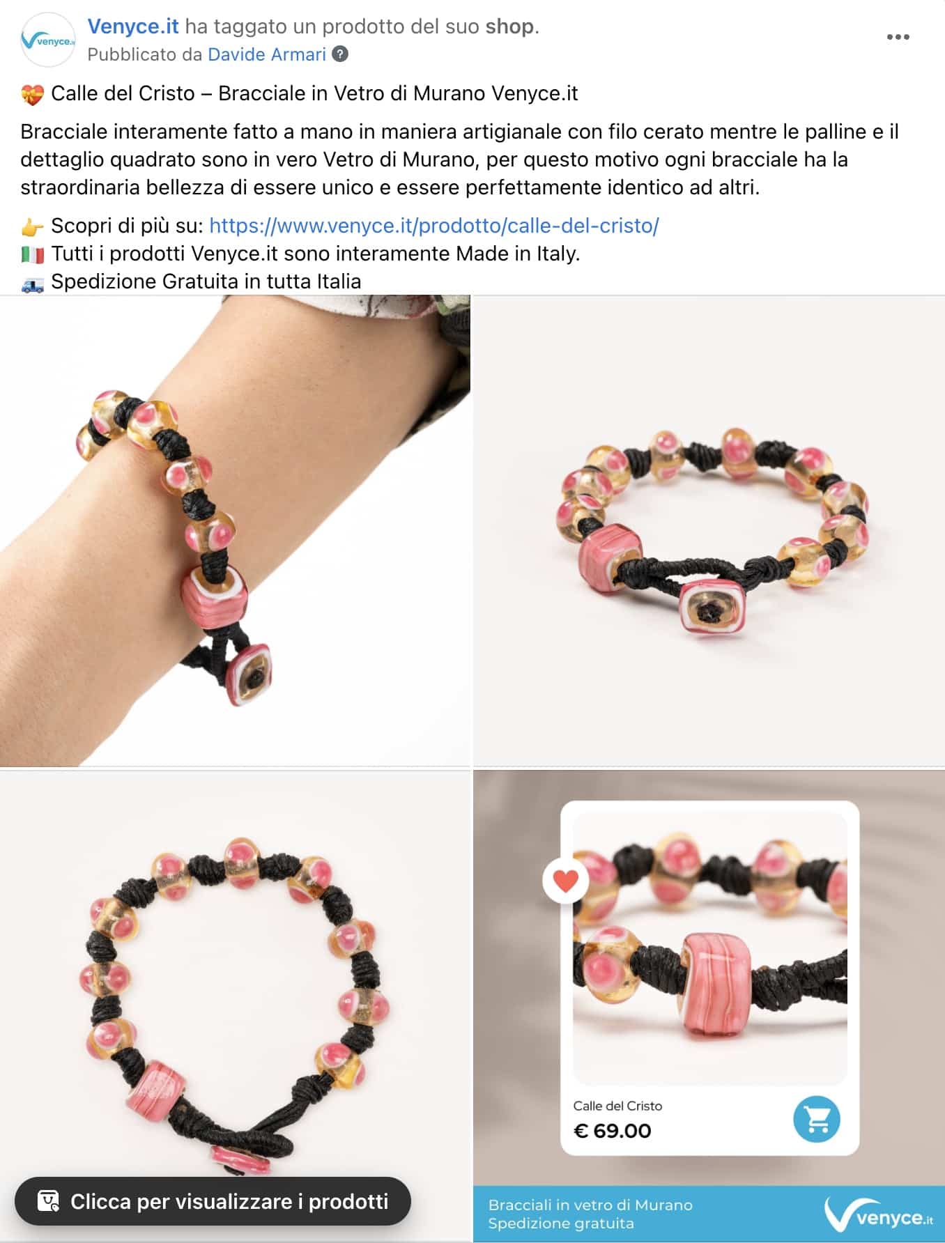 Esempio Ecommerce BraccialiPagina Facebook: Venyce