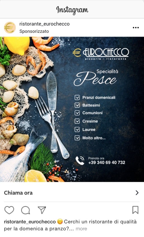 Esempio RistoranteProfilo Instagram: @ristorante_eurochecco