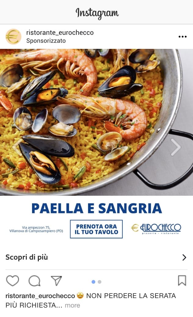 Esempio RistoranteProfilo Instagram: @ristorante_eurochecco