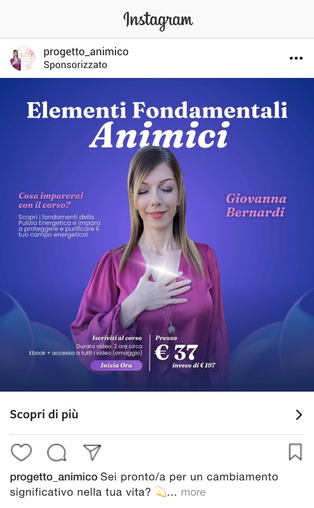 Esempio Vendita VideocorsiProfilo Instagram: @progetto_animico