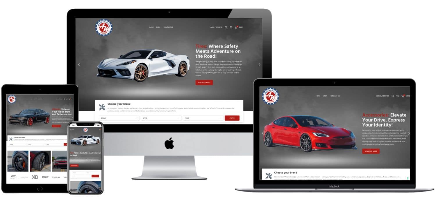 Sito Ecommerce pneumatici, cerchi e accessori auto americaneLink: www.americanmotorsgarage.com